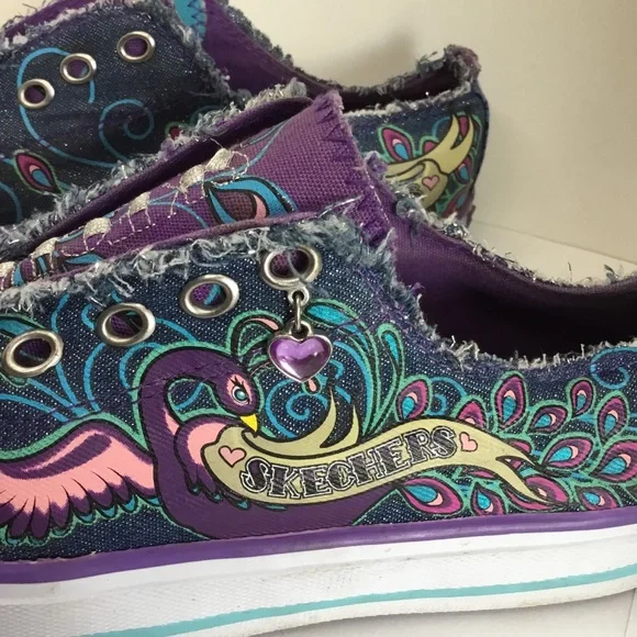 Girls Skechers Sneakers Twinkle Toes Shuffles Peacocks Tennis Shoes Size 5 - Picture 11 of 14